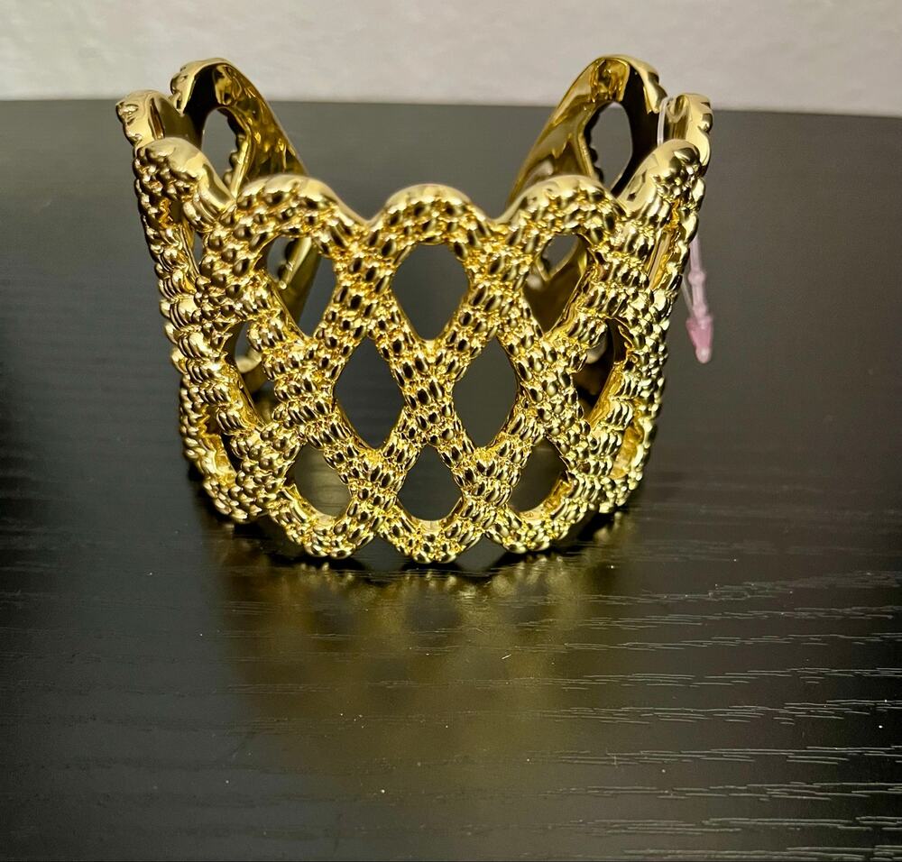 Lilly Pulitzer Textured Gold Tone Open Lattice Weave Wide Cuff Bracelet